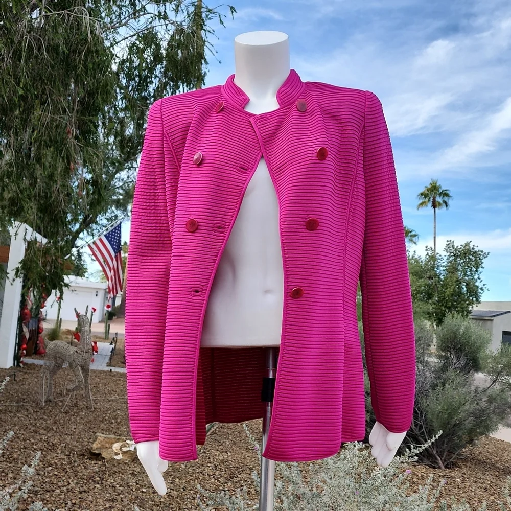 GIORGIO ARMANI Fuchsia Wool Blazer 46 Minimalist Cadet Jacket 90s Italy VINTAGE - Picture 10 of 16